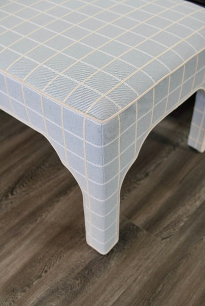Custom Upholstered Bench in Blue Check Fabric