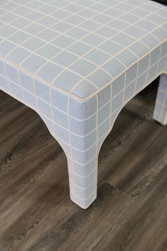 Custom Upholstered Bench in Blue Check Fabric