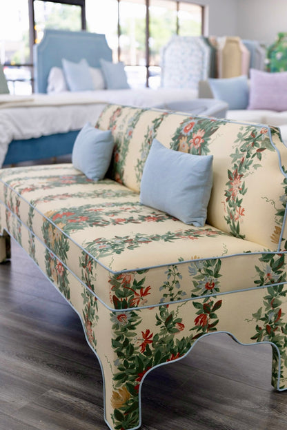 The Helena Banquette – Malmaison Jardin - Sky Blue Piping