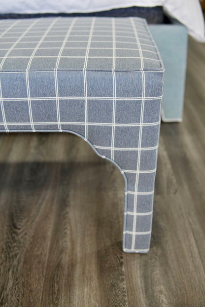 Custom Upholstered Bench in Blue Check Fabric