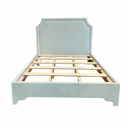 The Addison Cali King Bed - Scalloped Legs - Seafoam Green Woven - White Trim
