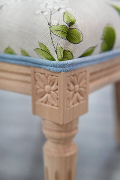 Custom Upholstered Tiny Chair in Thibaut Floral Fabric - Blue Trim