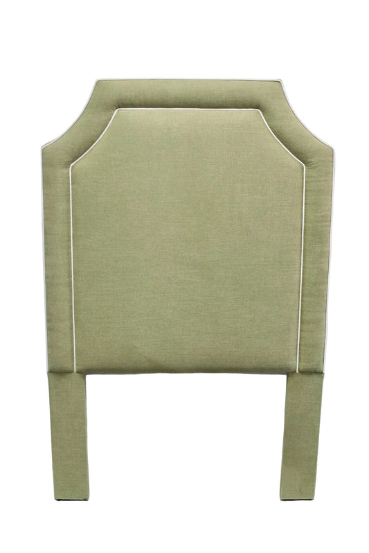 65”H Twin Headboard only - Pistachio Green Woven Fabric with White Trim