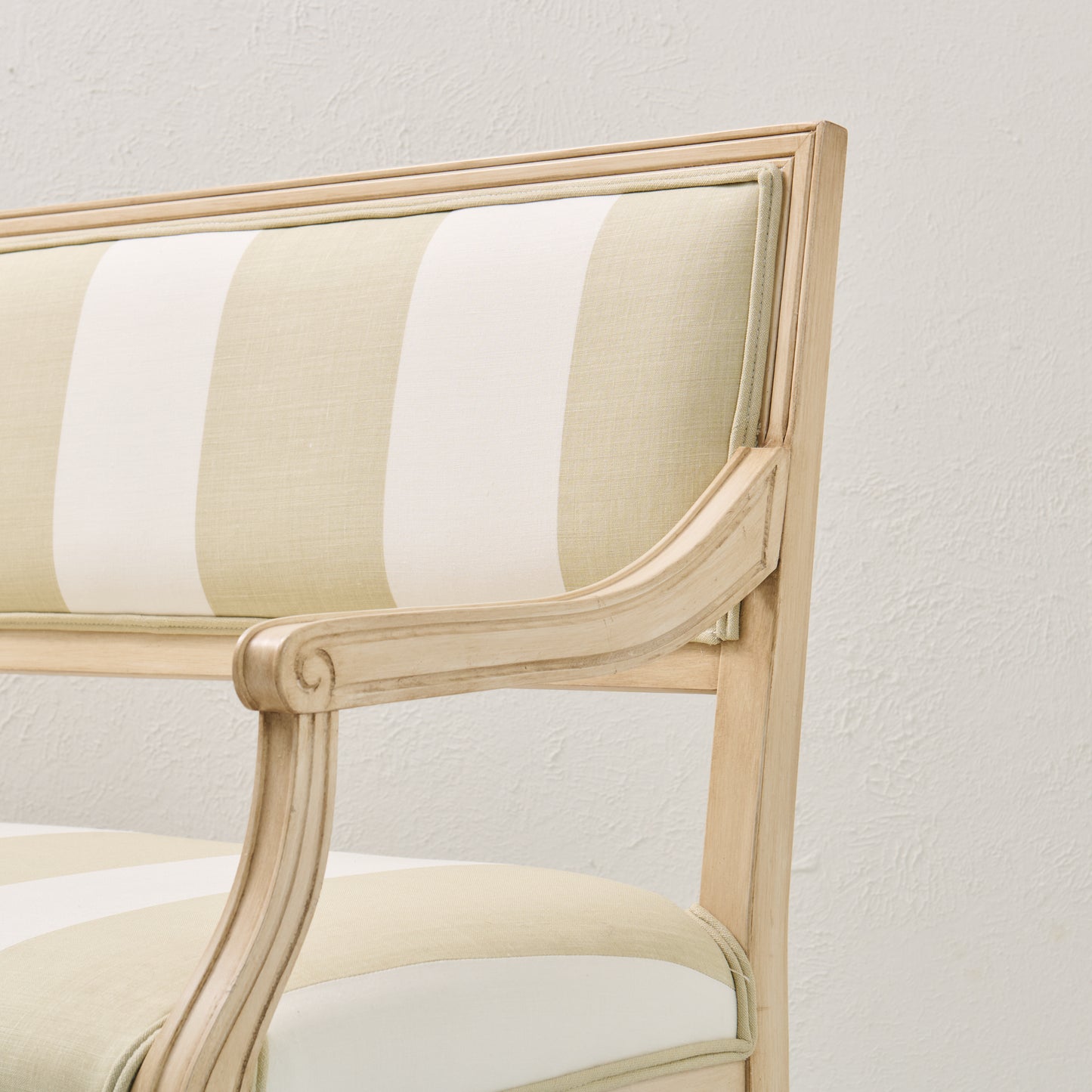 Italian Carved Upholstered Bench in Schumacher Fabric