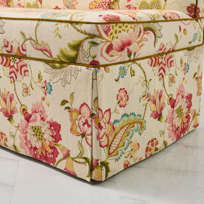 76"L Custom Scalloped Banquette in Ophelia Blossom - Modern Upholstered Dining Banquette with Pleated Skirt