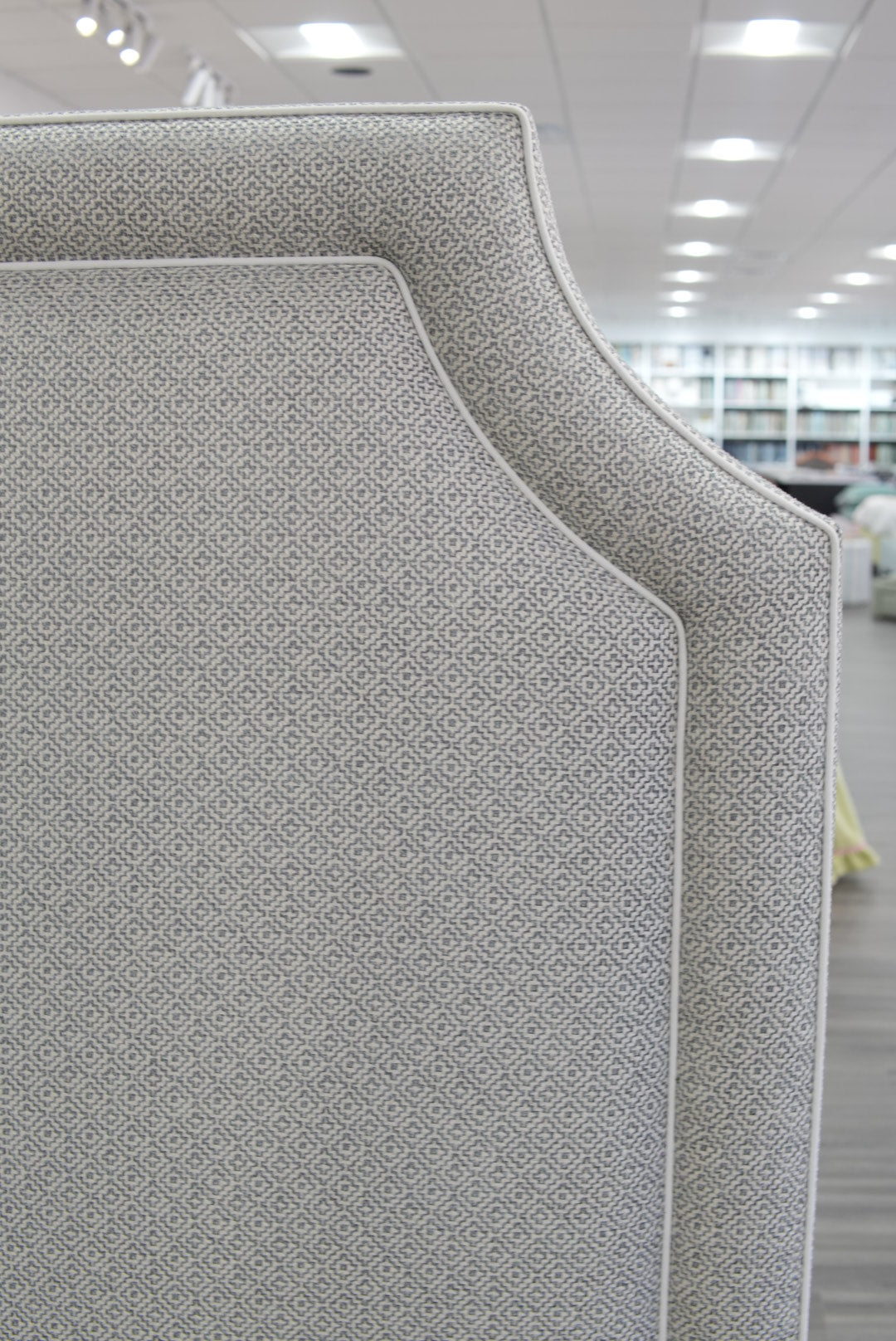 The Addison Queen Bed - Geometric Grey Fabric - White Trim