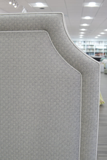 The Addison Queen Bed - Geometric Grey Fabric - White Trim