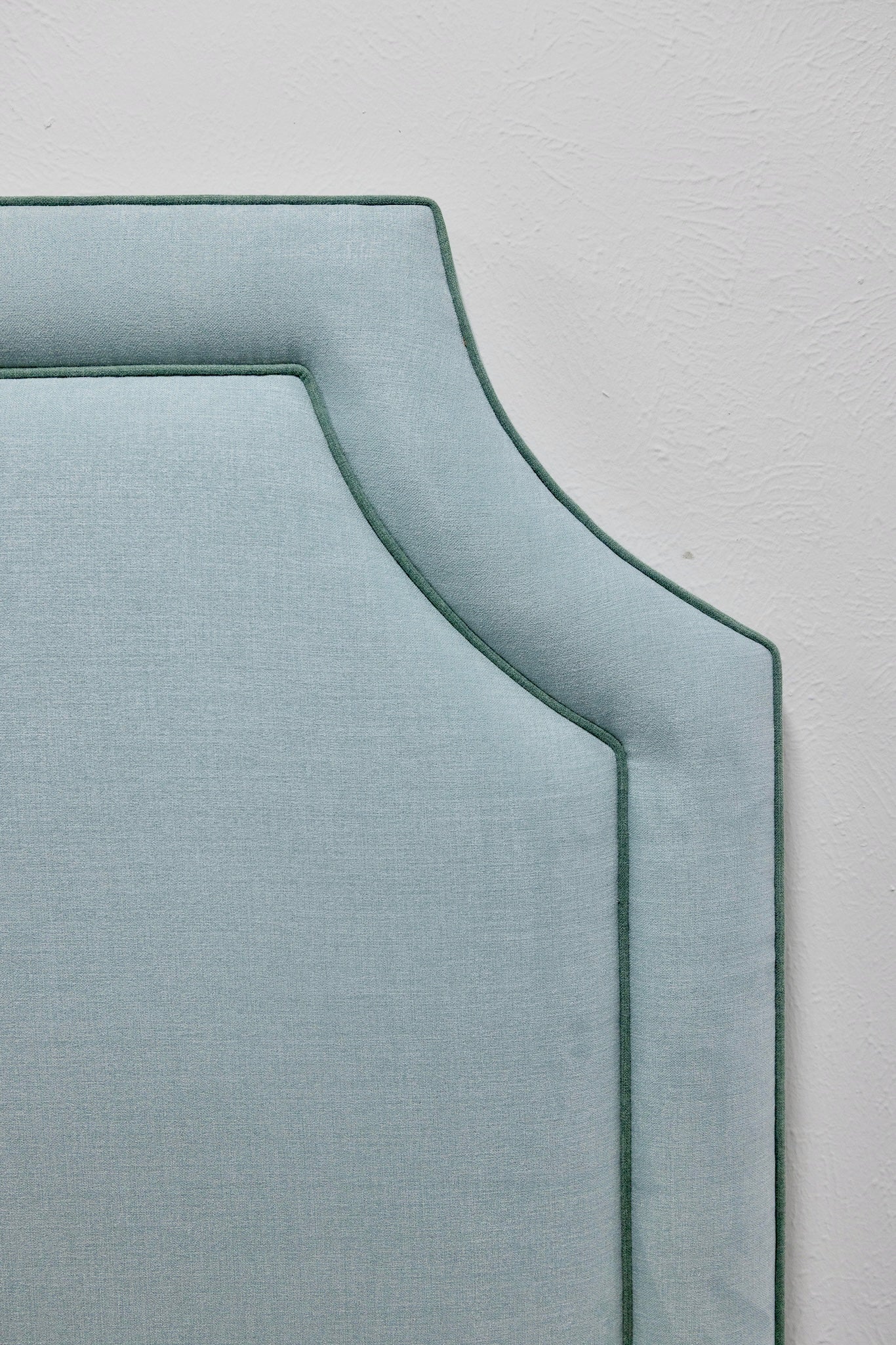 The Addison King Headboard - Sky Blue Woven Fabric - Sage Trim