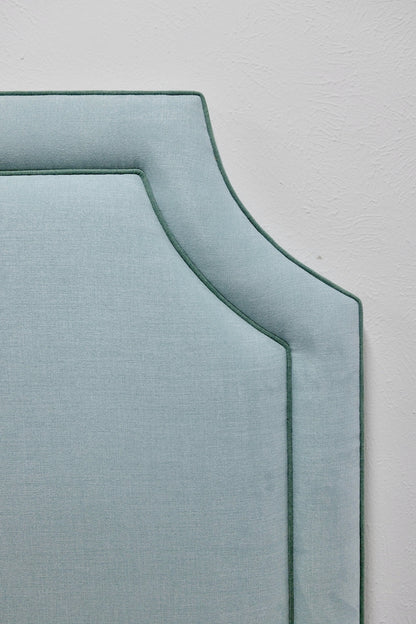The Addison King Headboard - Sky Blue Woven Fabric - Sage Trim