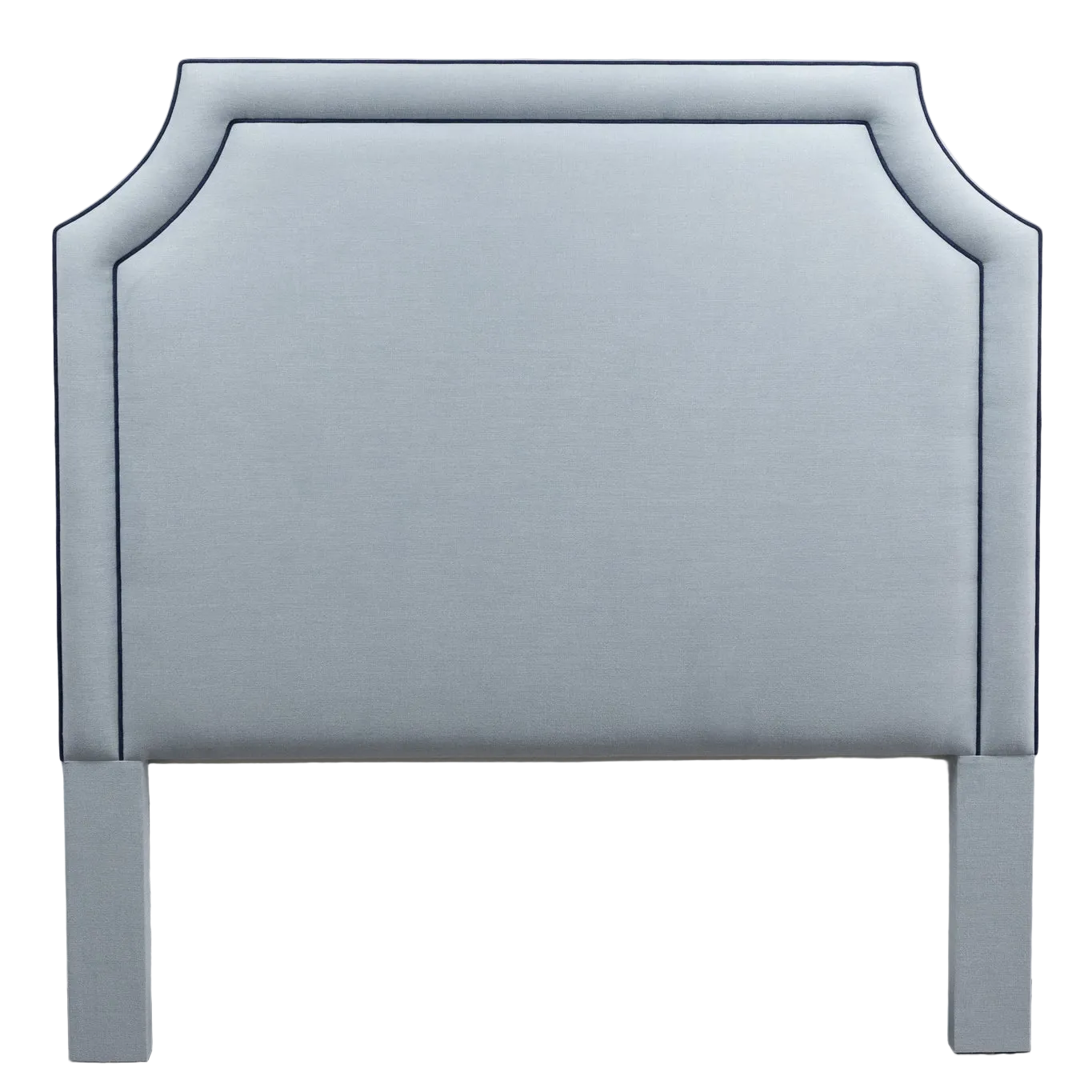 The Addison Queen Headboard - Sky Blue Fabric - Navy Trim