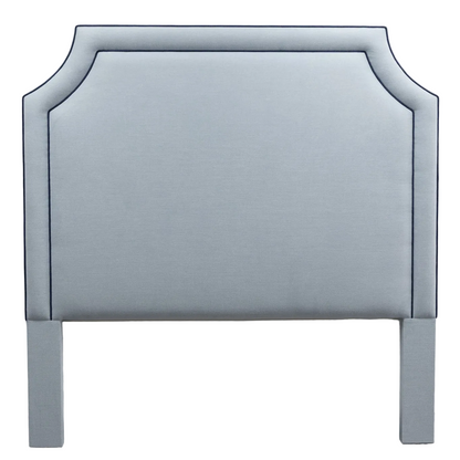 The Addison Queen Headboard - Sky Blue Fabric - Navy Trim