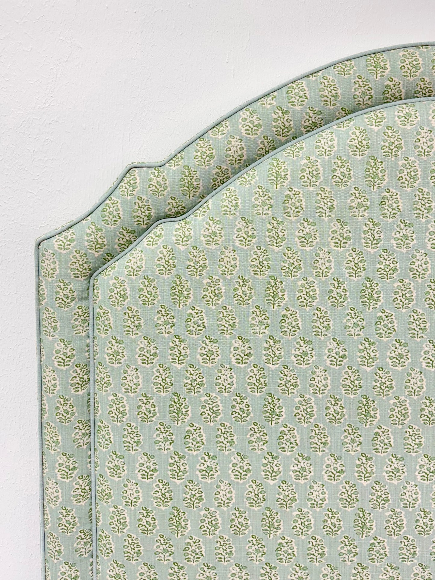 65” H Queen Headboard Only - Perry Floral Green - Sky Blue Trim
