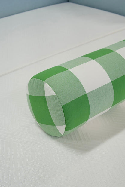 Handcrafted Bolster Pillow – Green Checkered Fabric - Foam Insert