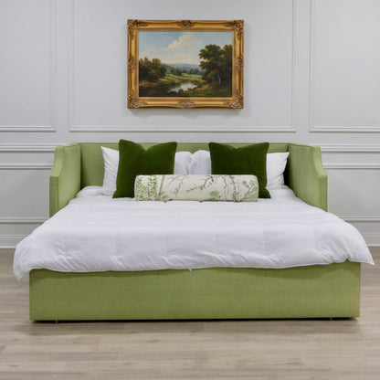 The Addison Twin to King Trundle Daybed - Pistachio Green Woven Fabric - White Trim
