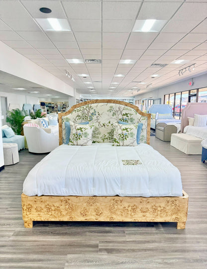 65"H Mappa Burlwood King Bed - Upholstered in Katsura Thibaut Fabric - Blue Trim
