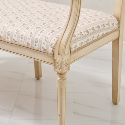 Italian Carved Upholstered Bench in Schumacher Fabric