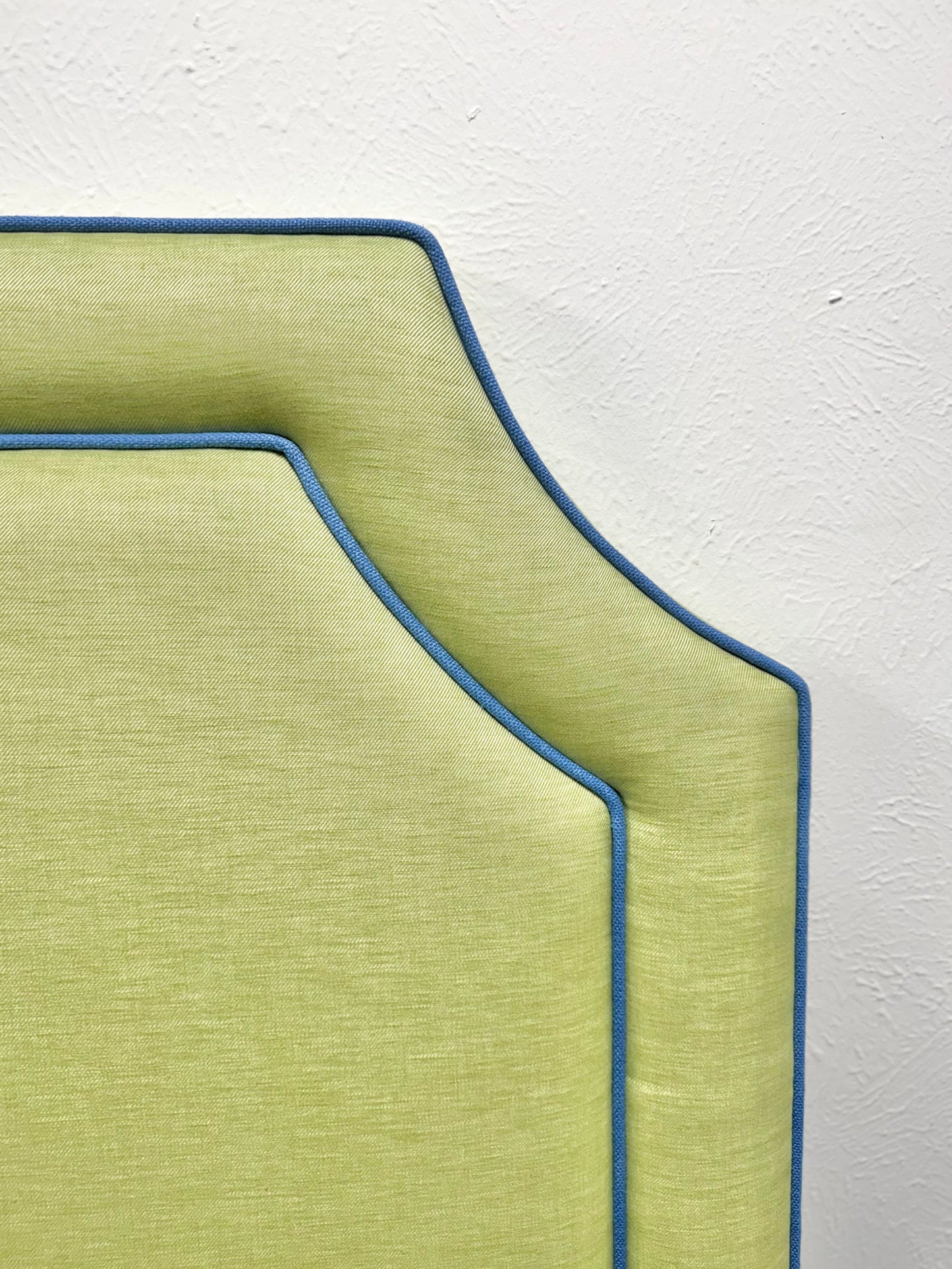 65”H Twin Headboard only - Lime Green Linen Fabric with Blue Trim