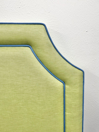 65”H Twin Headboard only - Lime Green Linen Fabric with Blue Trim
