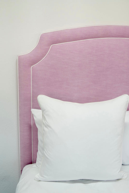 65”H Queen Headboard only - Soft Plum Fabric- White Trim