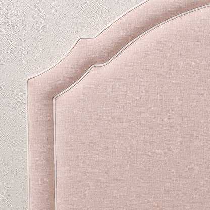 60" H Queen Upholstered Platform Bed - Pale Pink Chenille Fabric with White Trim