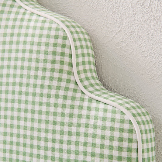 The Helena Twin Headboard - Green Gingham Fabric - White Trim