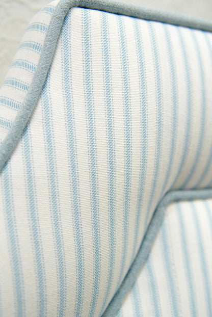 65"H King Headboard in Classic Blue Stripe Fabric - Sky Blue Trim