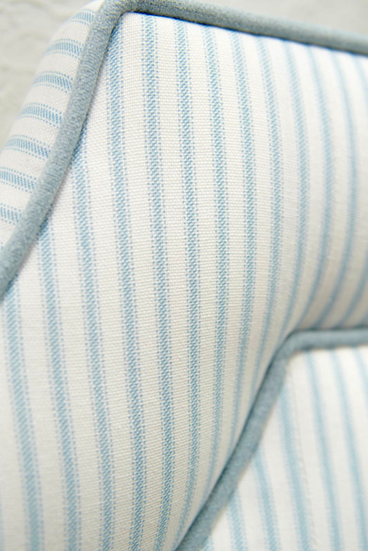 65"H King Headboard in Classic Blue Stripe Fabric - Sky Blue Trim