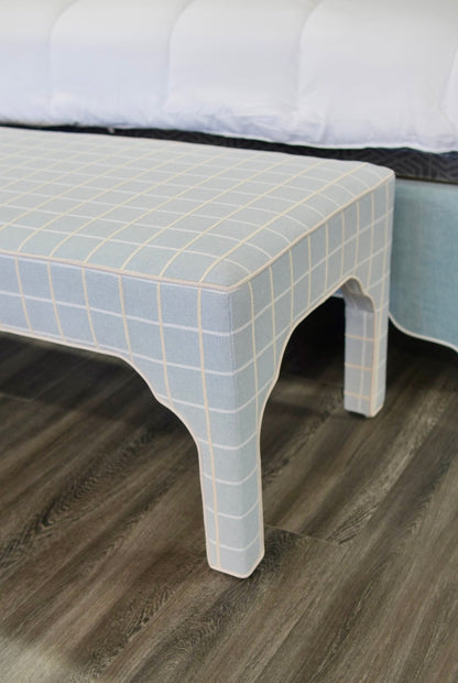 Custom Upholstered Bench in Blue Check Fabric