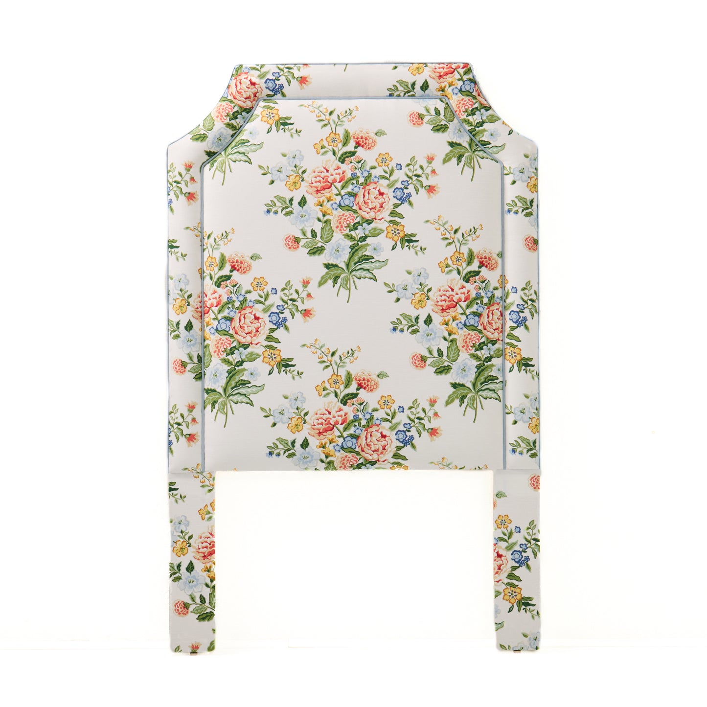 The Addison Twin Headboard - Fabricut Floral Bouquet Fabric - Green Trim