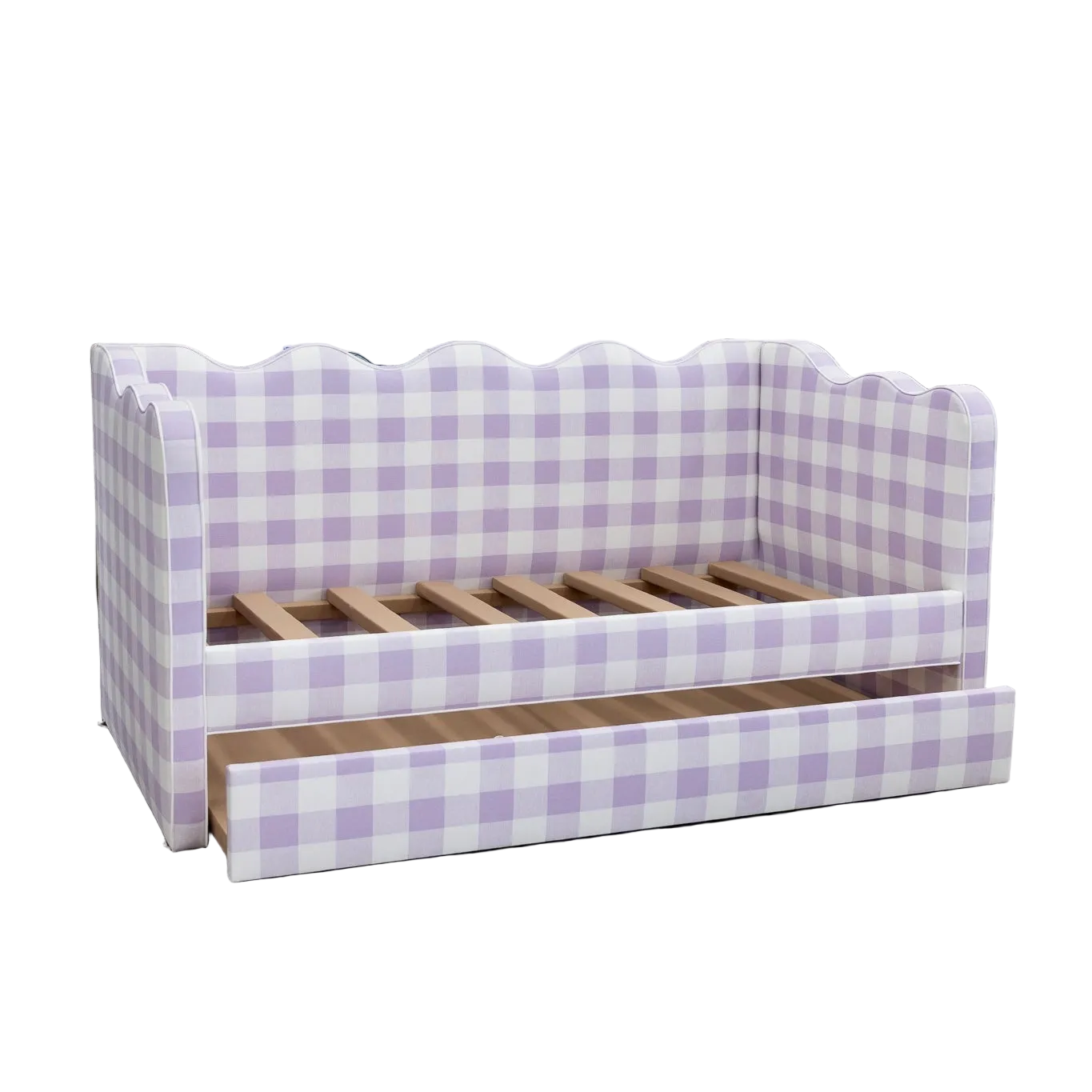 The Waverly Twin Trundle Daybed  - Buffalo Orchid Fabric - White Trim