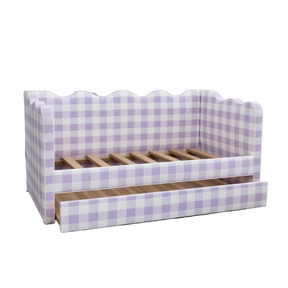 The Waverly Twin Trundle Daybed  - Buffalo Orchid Fabric - White Trim