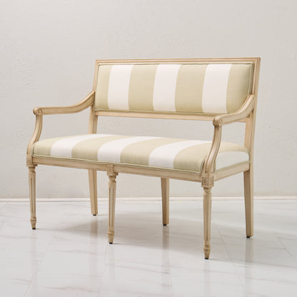 Italian Carved Upholstered Bench in Schumacher Fabric