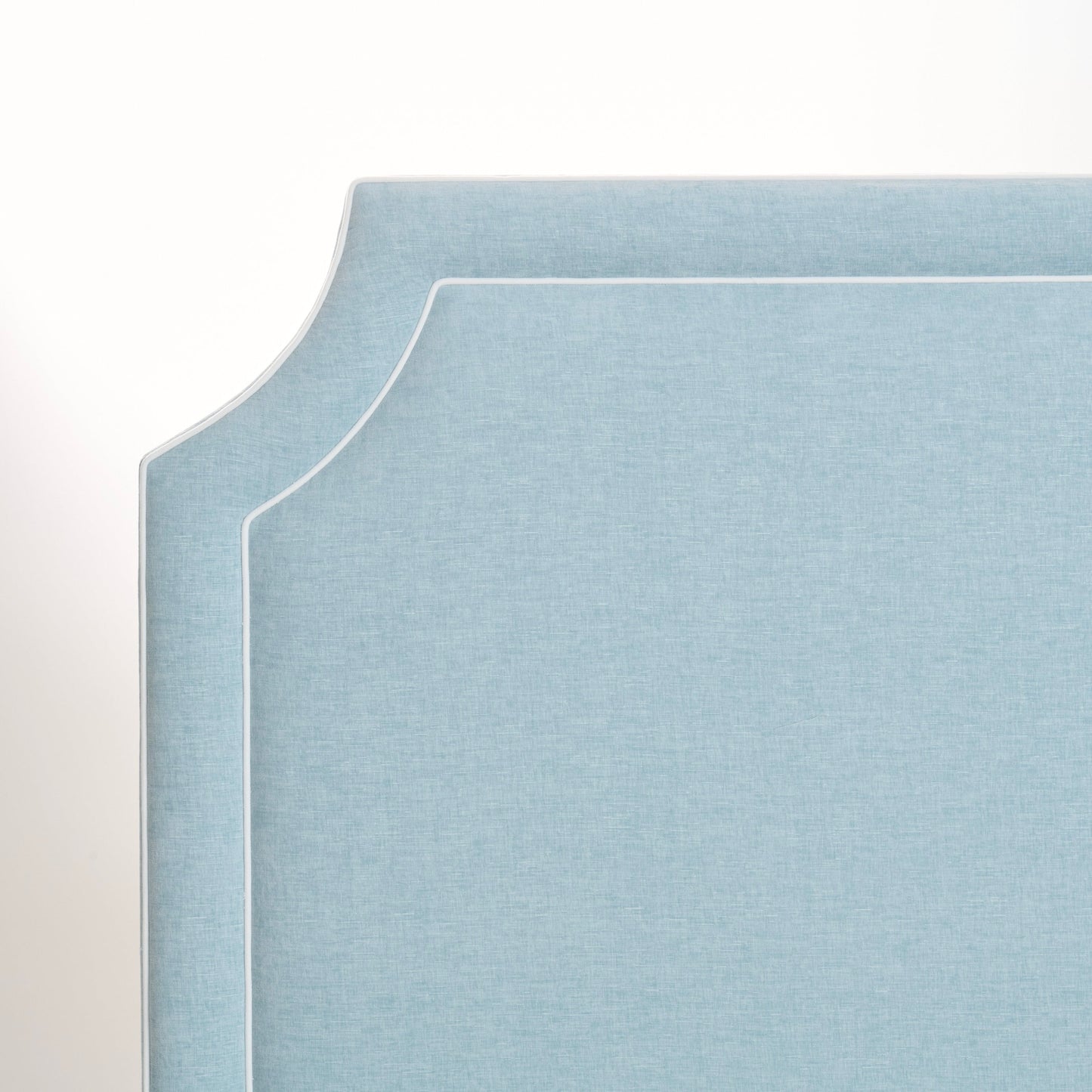 The Addison Queen Platform Bed - Scalloped Legs - Performance Chenille Fabric Seafoam Blue - White Trim