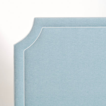 The Addison Queen Platform Bed - Scalloped Legs - Performance Chenille Fabric Seafoam Blue - White Trim