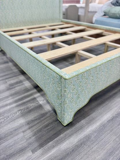 65”H Queen Platform Upholstered Bed - Perry Green Polyester Fabric with Green Trim