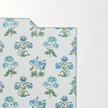 65”H Queen Upholstered Platform Bed - Fabricut Floral Fabric - Sky Blue Trim