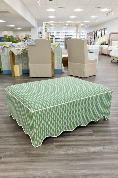 Scalloped ottoman - Floral Green with White Piping