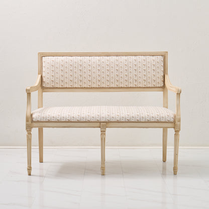Italian Carved Upholstered Bench in Schumacher Fabric