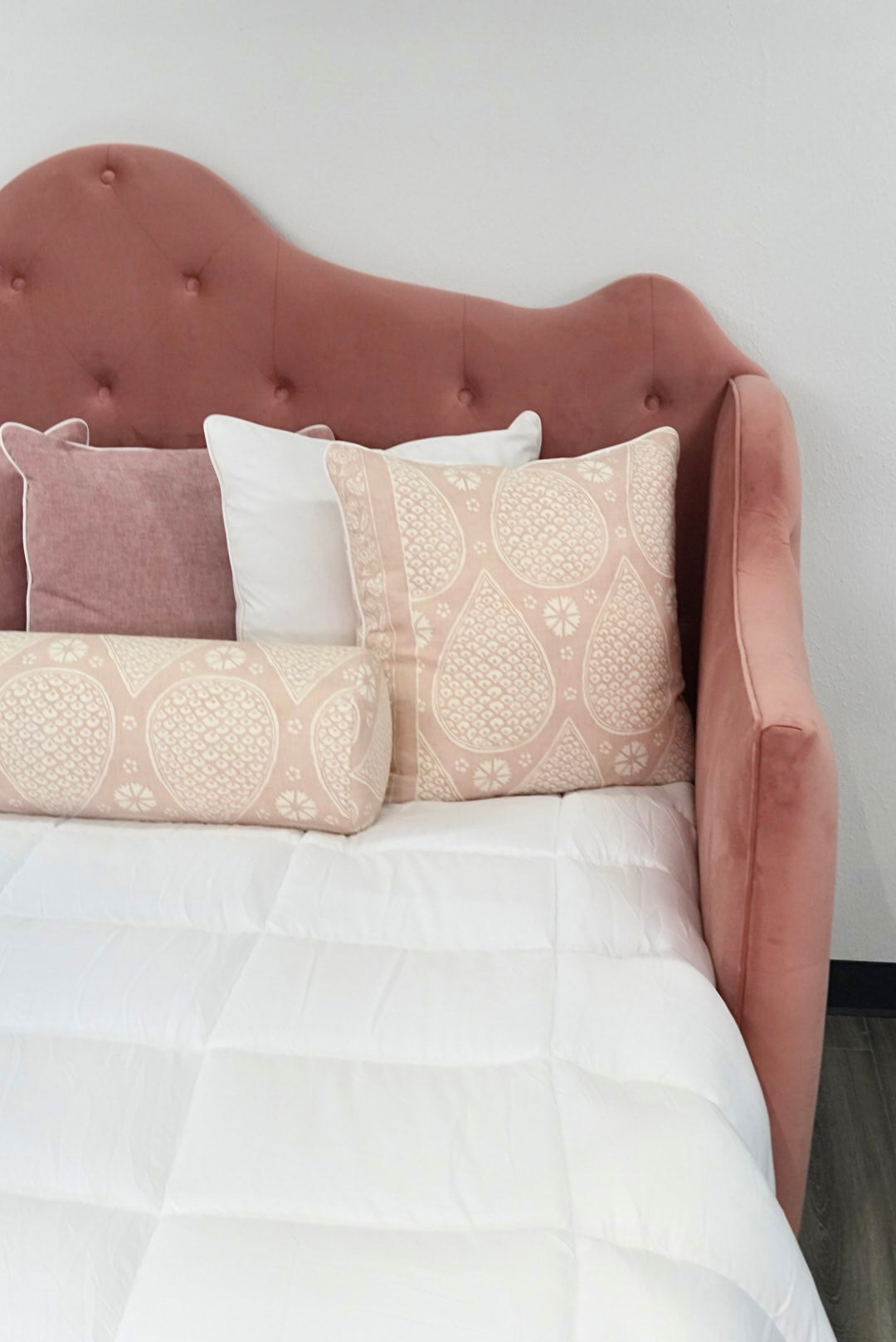 Twin to King Daybed - Blush Rose Velvet Fabric - Tufted