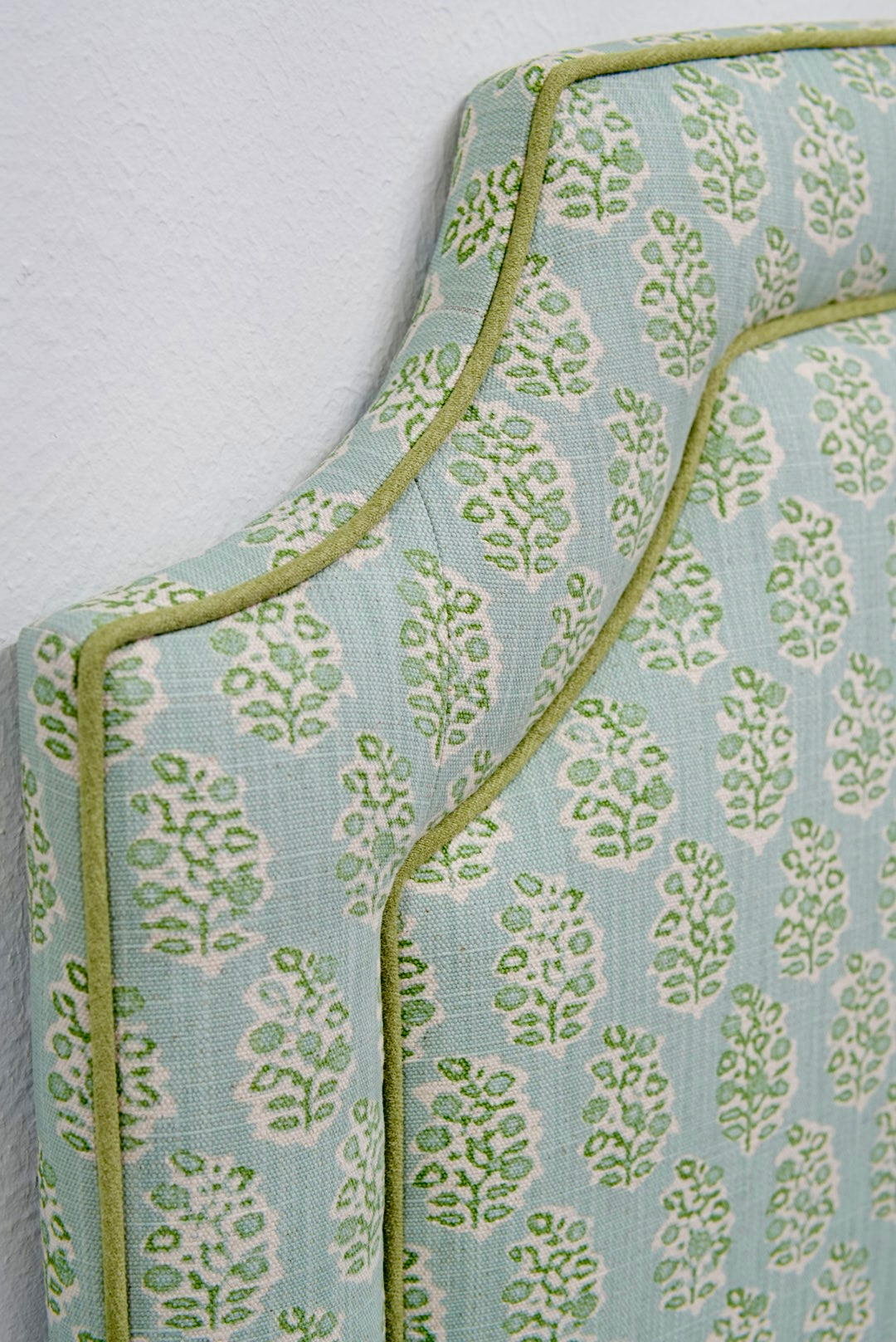 The Aliana Queen Headboard - Perry Floral Green - Pistachio Green Trim