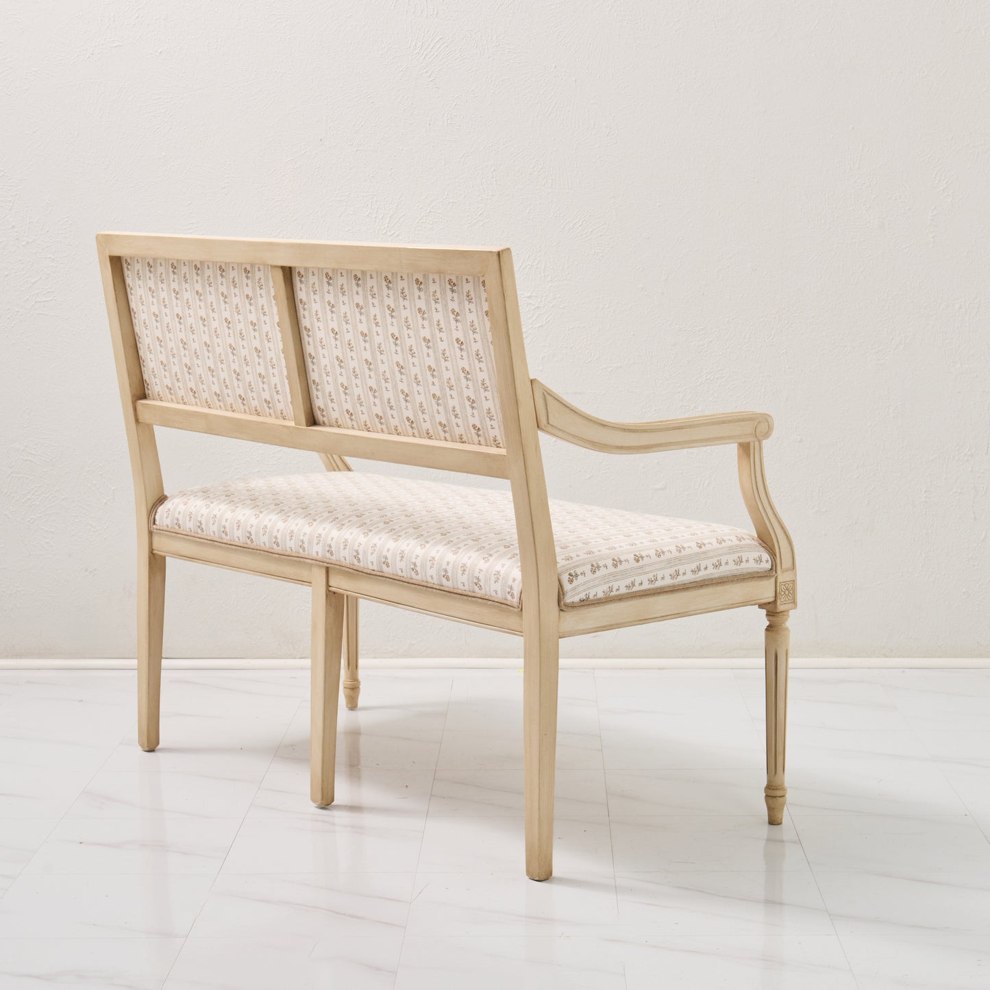 Italian Carved Upholstered Bench in Schumacher Fabric