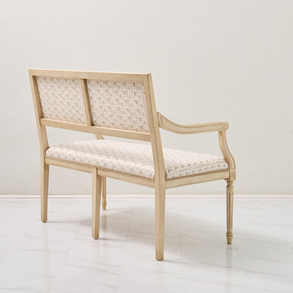 Italian Carved Upholstered Bench in Schumacher Fabric