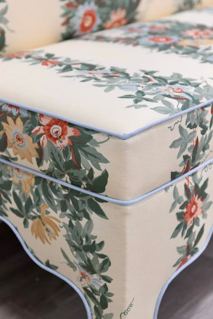 The Helena Banquette – Malmaison Jardin - Sky Blue Piping