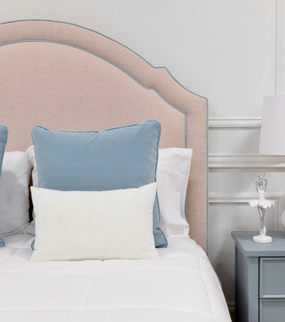 The Grace Queen Bed - Pink Performance Chenille Fabric - Sky Blue Trim