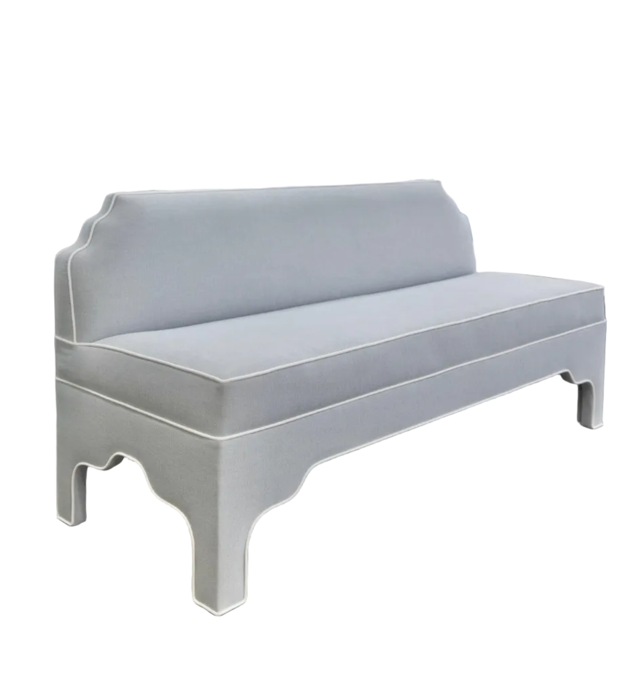 The Helena Banquette – Light Blue Crypton Fabric, White Piping