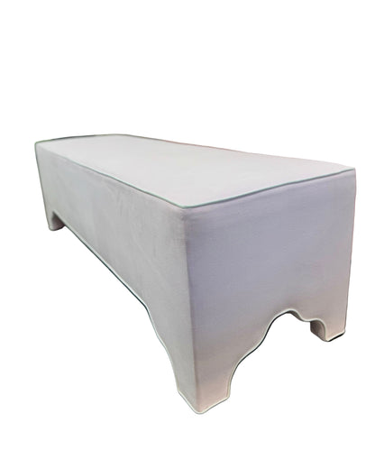 Custom Upholstered Bench in Powder Pink Woven Fabric