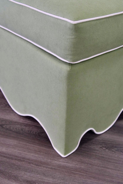 Custom Scalloped Upholstered Chair – Green with White Piping