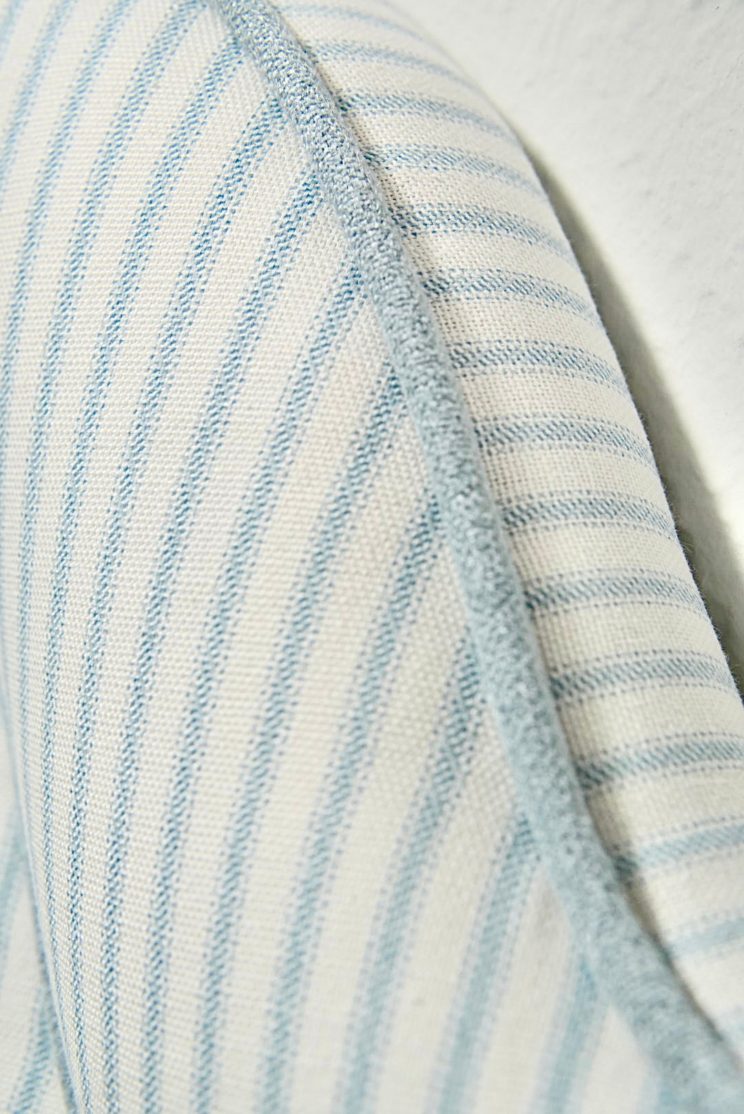 70”H Twin Headboard - Classic Blue Striped Fabric with Sky Blue Trim