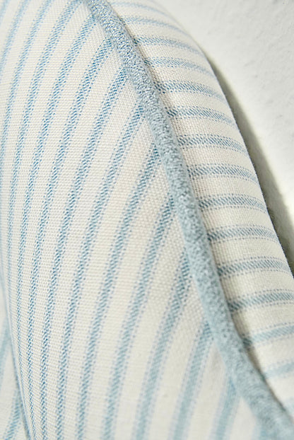 70”H Twin Headboard - Classic Blue Striped Fabric with Sky Blue Trim