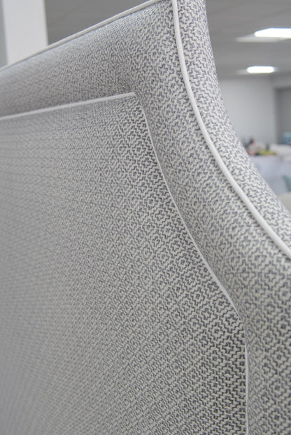 The Addison Queen Bed - Geometric Grey Fabric - White Trim